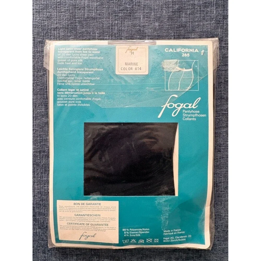 VTG NWT Fogal California 265 Blue Sheer Satin Silk Pantyhose Size M France